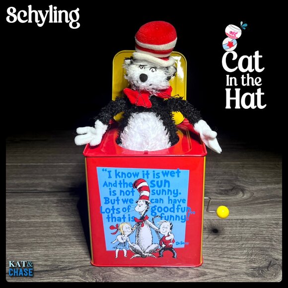 Sold Dr. Seuss Cat In The Hat Jack In The Box Schylling Tin Toy Wind Up Tested - Picture 1 of 12